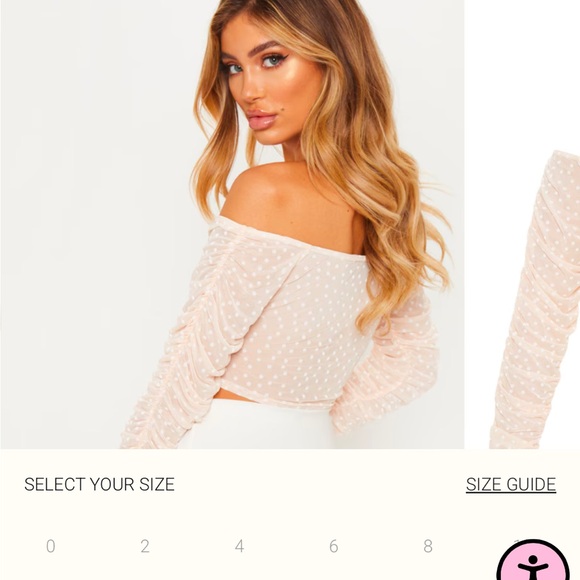 PrettyLittle Thing Mesh Crop Top Bardot Top Ruched Sleeve size 4 - Picture 10 of 10